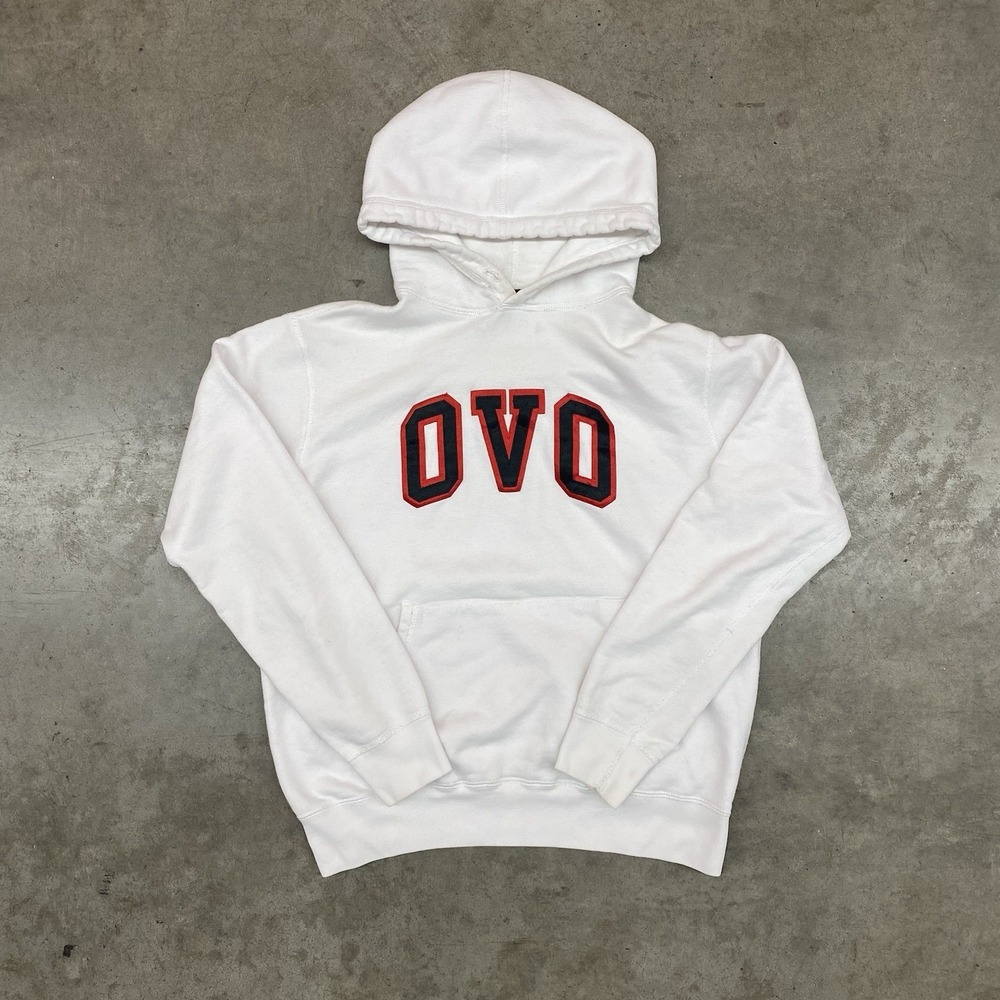 OVO Hoodie White Spellout Logo Streetwear Made in Canada Size S